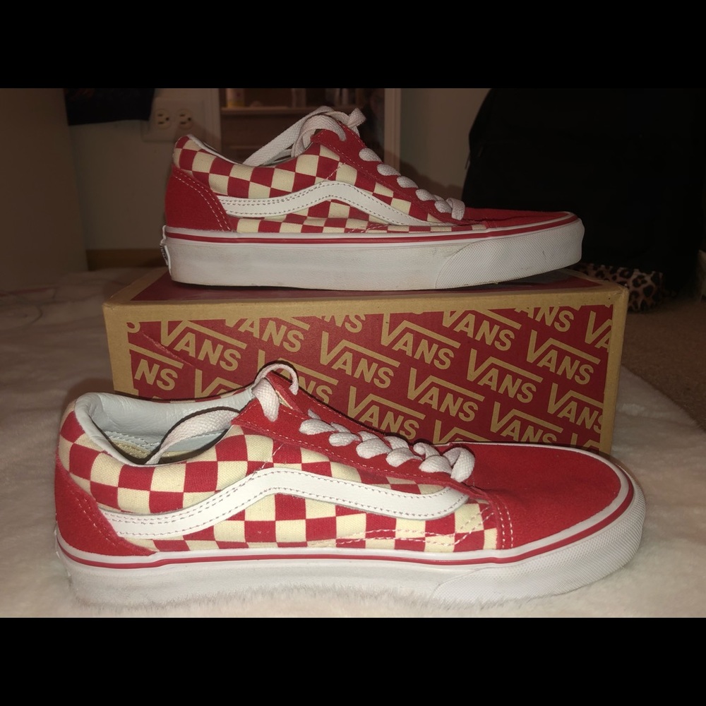 Red Checkered old skool vans